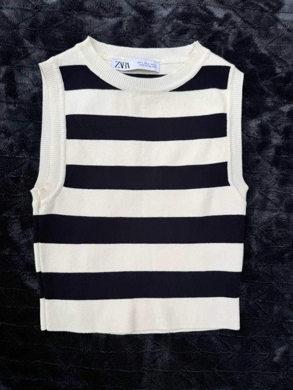 Zara Black & Cream Wide-Stripe Sleeveless Knit Top Small NWOT
